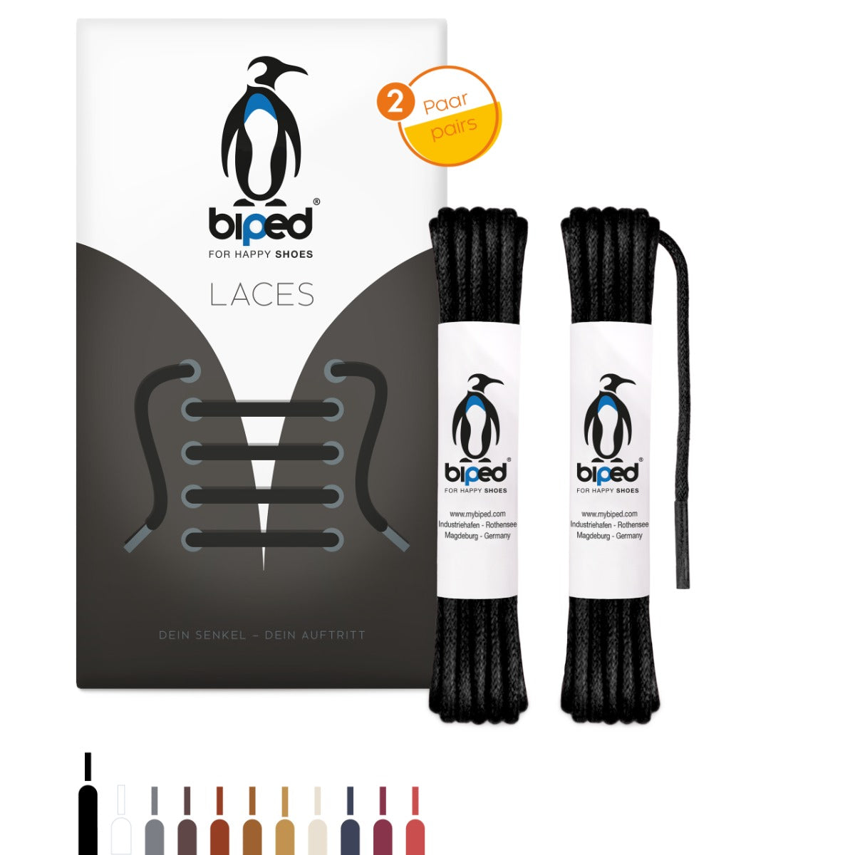 biped LACES 2 Paar gewachste Schnürsenkel aus Baumwolle rund ø 3 mm z2915