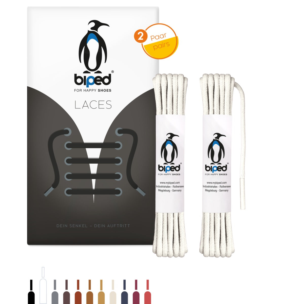 biped LACES 2 Paar gewachste Schnürsenkel aus Baumwolle rund ø 3 mm z2915