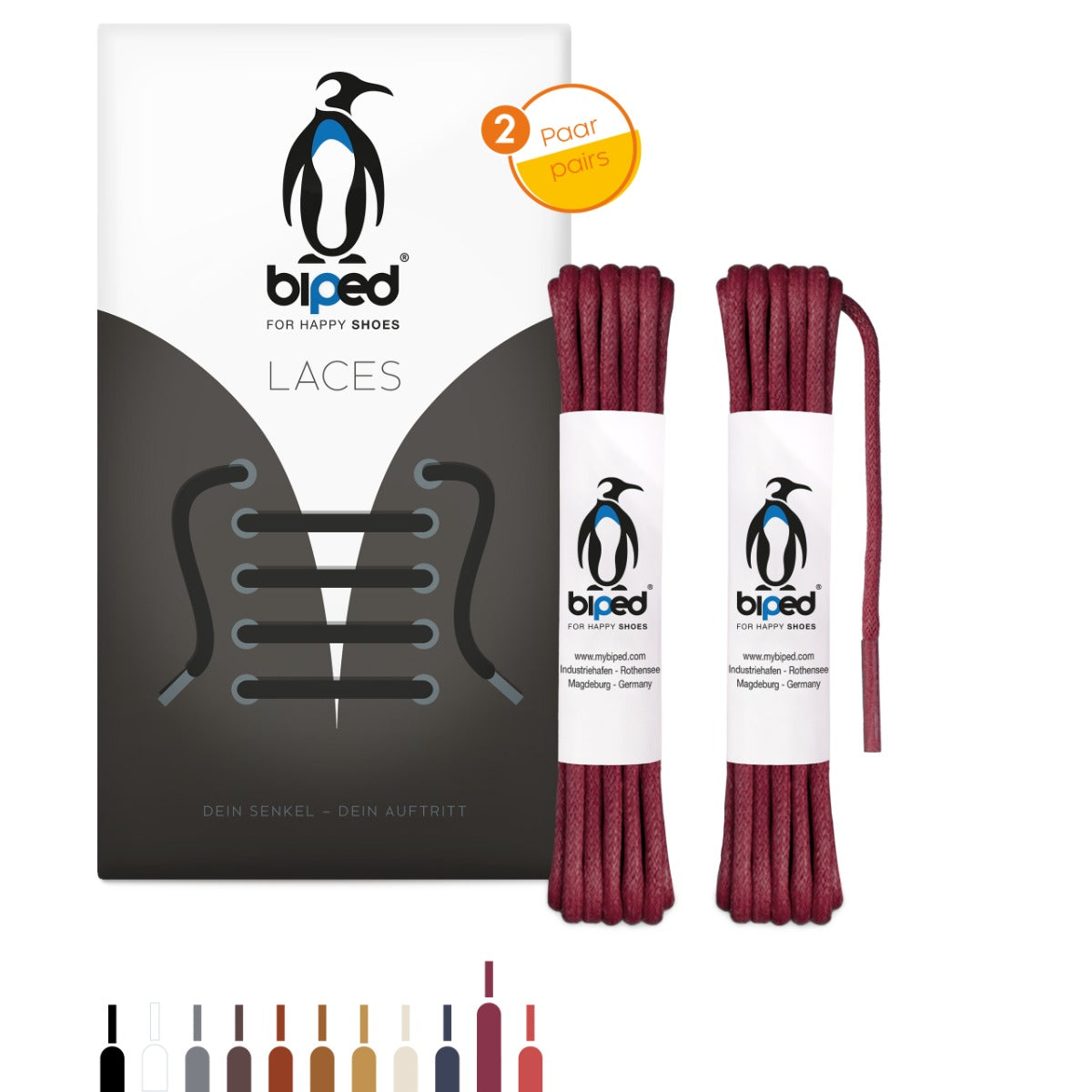 biped LACES 2 Paar gewachste Schnürsenkel aus Baumwolle rund ø 3 mm z2915