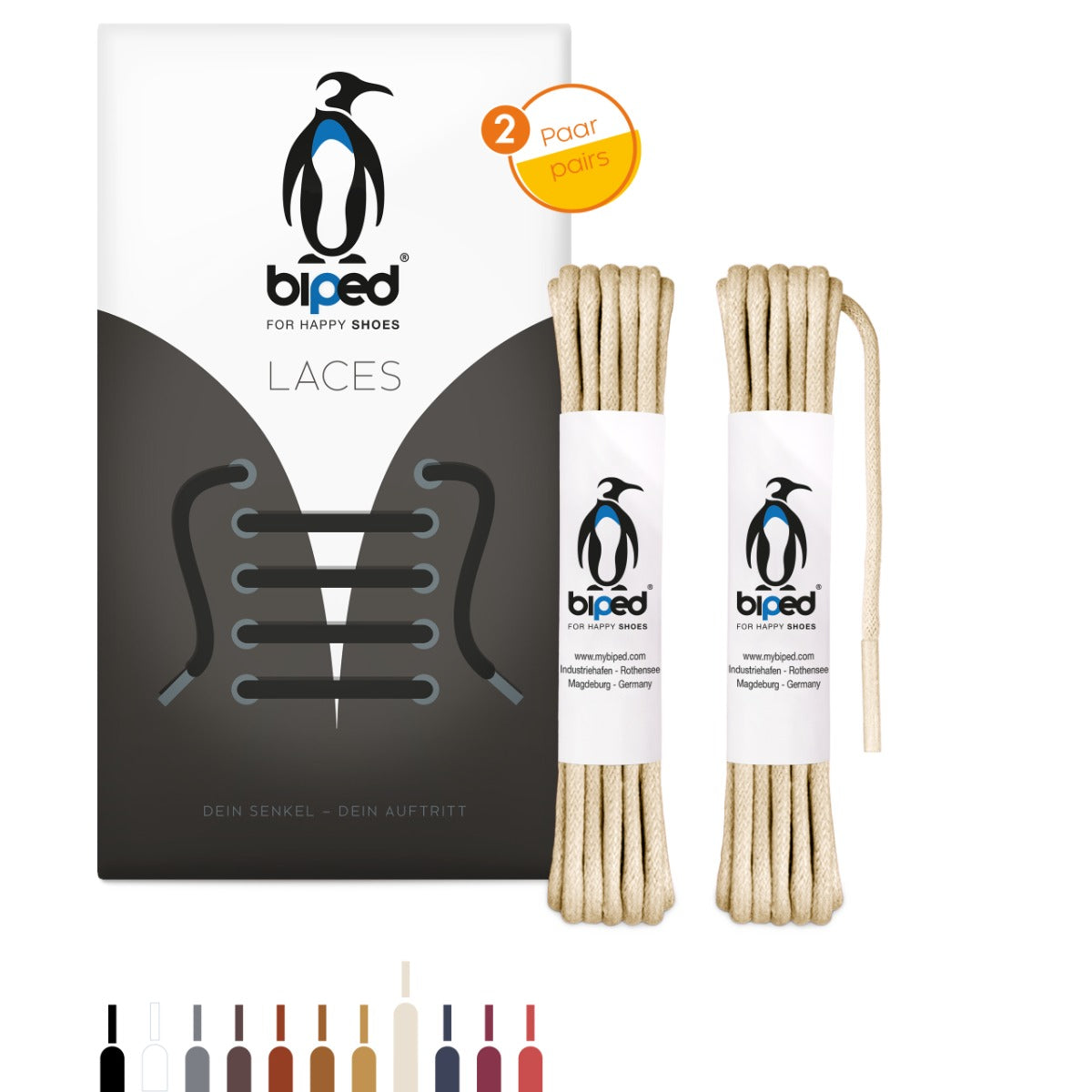 biped LACES 2 Paar gewachste Schnürsenkel aus Baumwolle rund ø 3 mm z2915