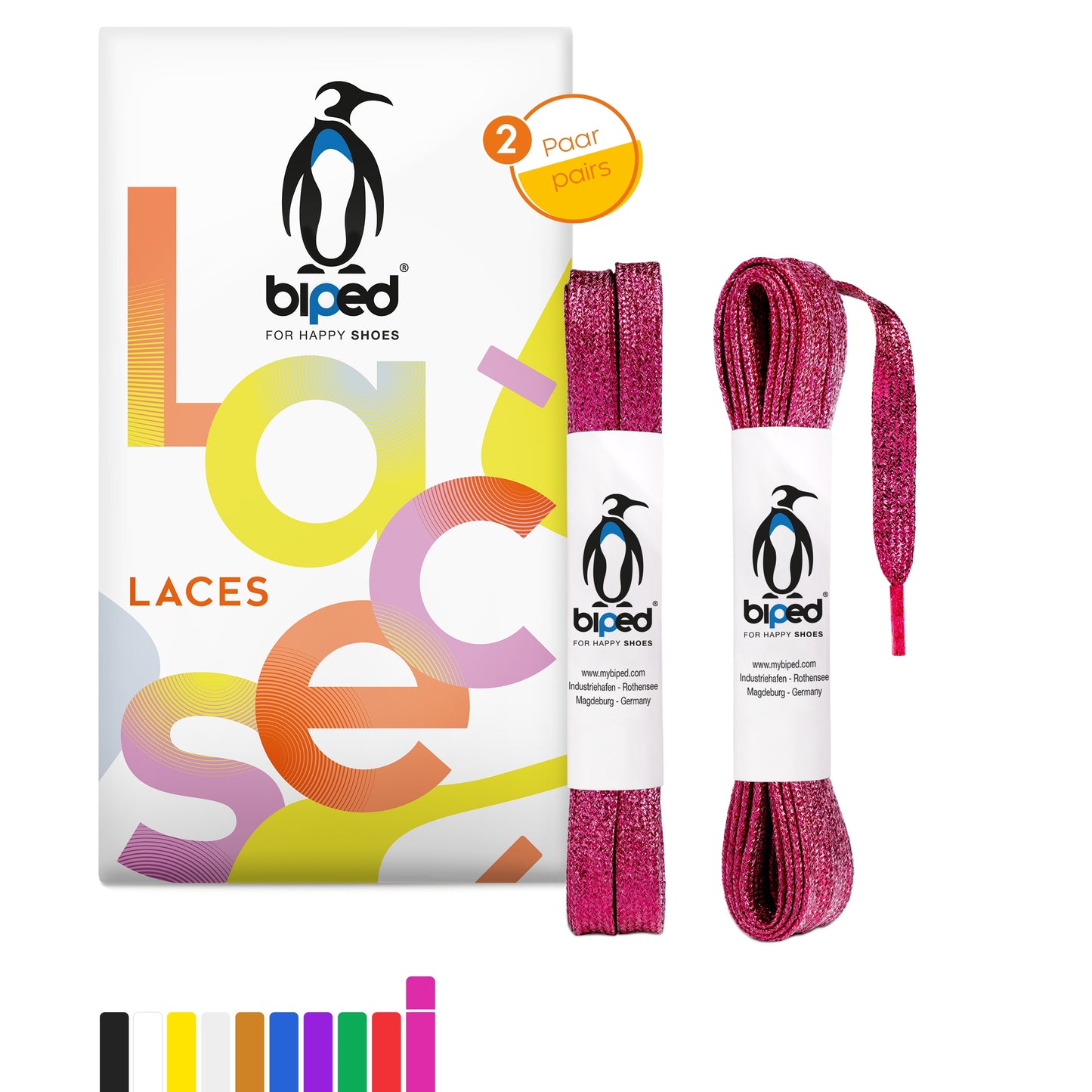 biped LACES 2 Paar Glitzer Schnürsenkel flach 8 mm z2919