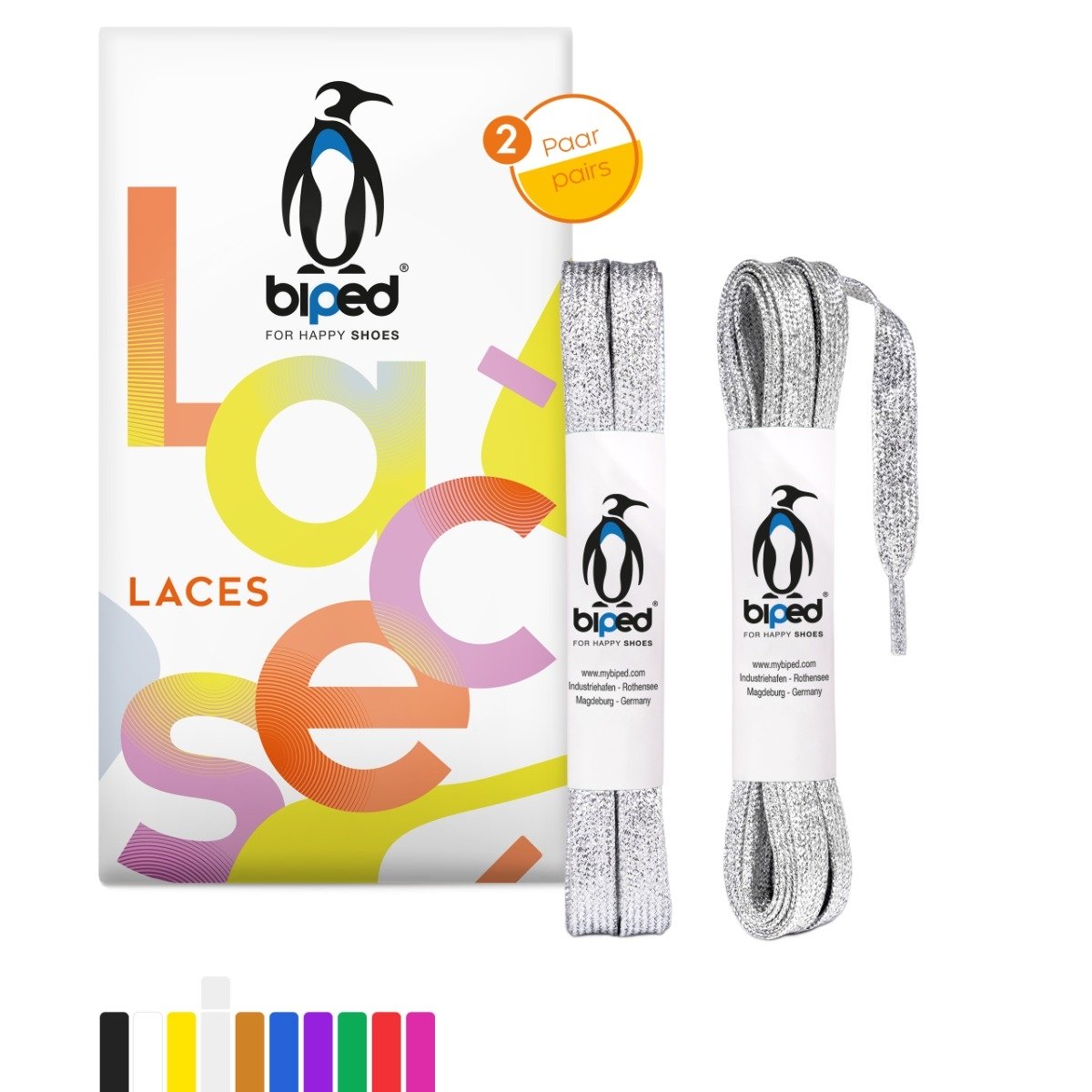 biped LACES 2 Paar Glitzer Schnürsenkel flach 8 mm z2919