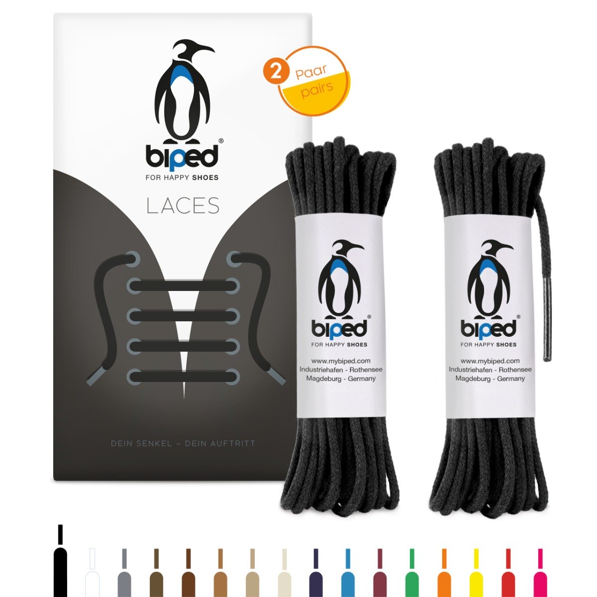 biped LACES 2 Paar runde Schnürsenkel aus Baumwolle 2 mm z2900