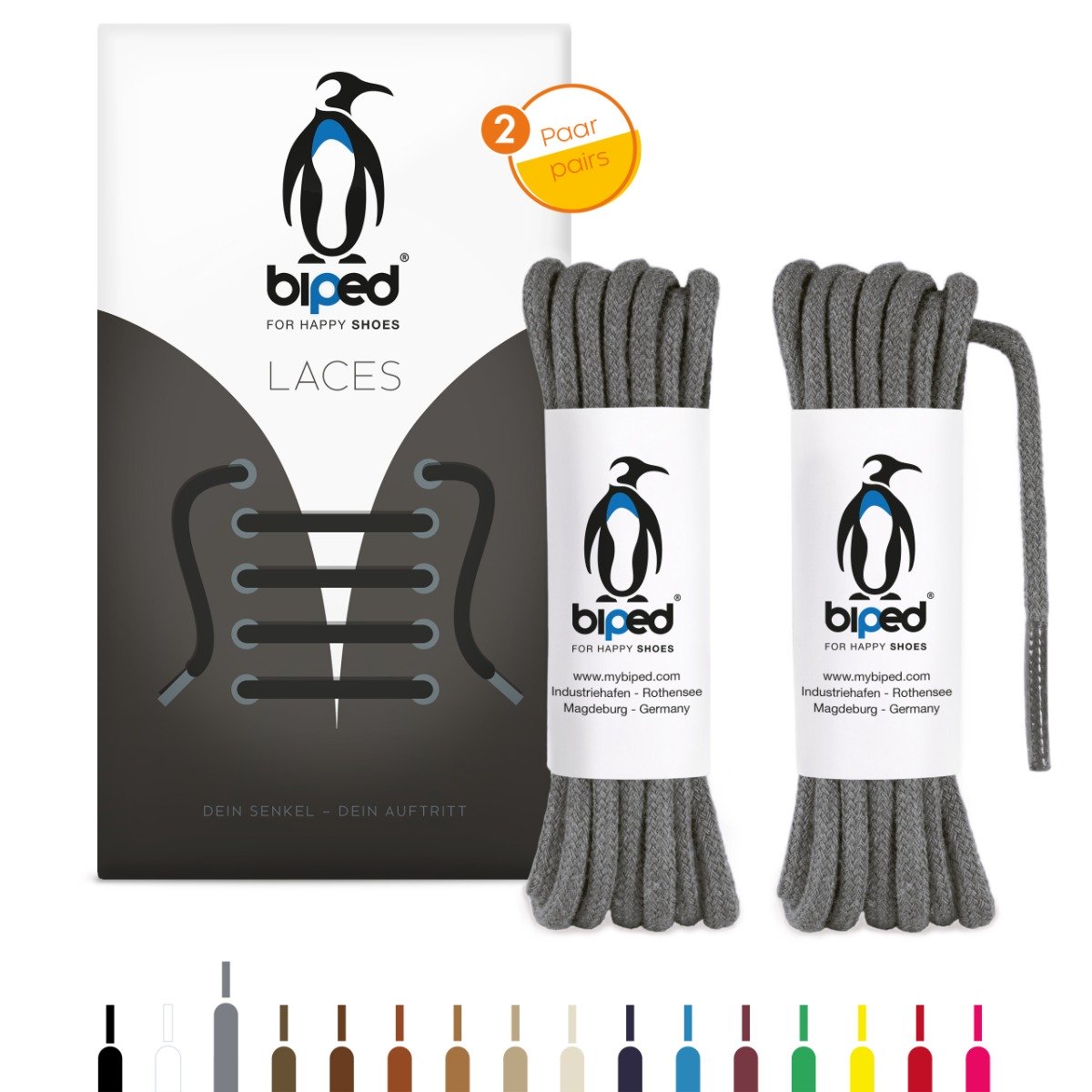 biped LACES 2 Paar runde Schnürsenkel aus Baumwolle ø 3,5 mm z2901