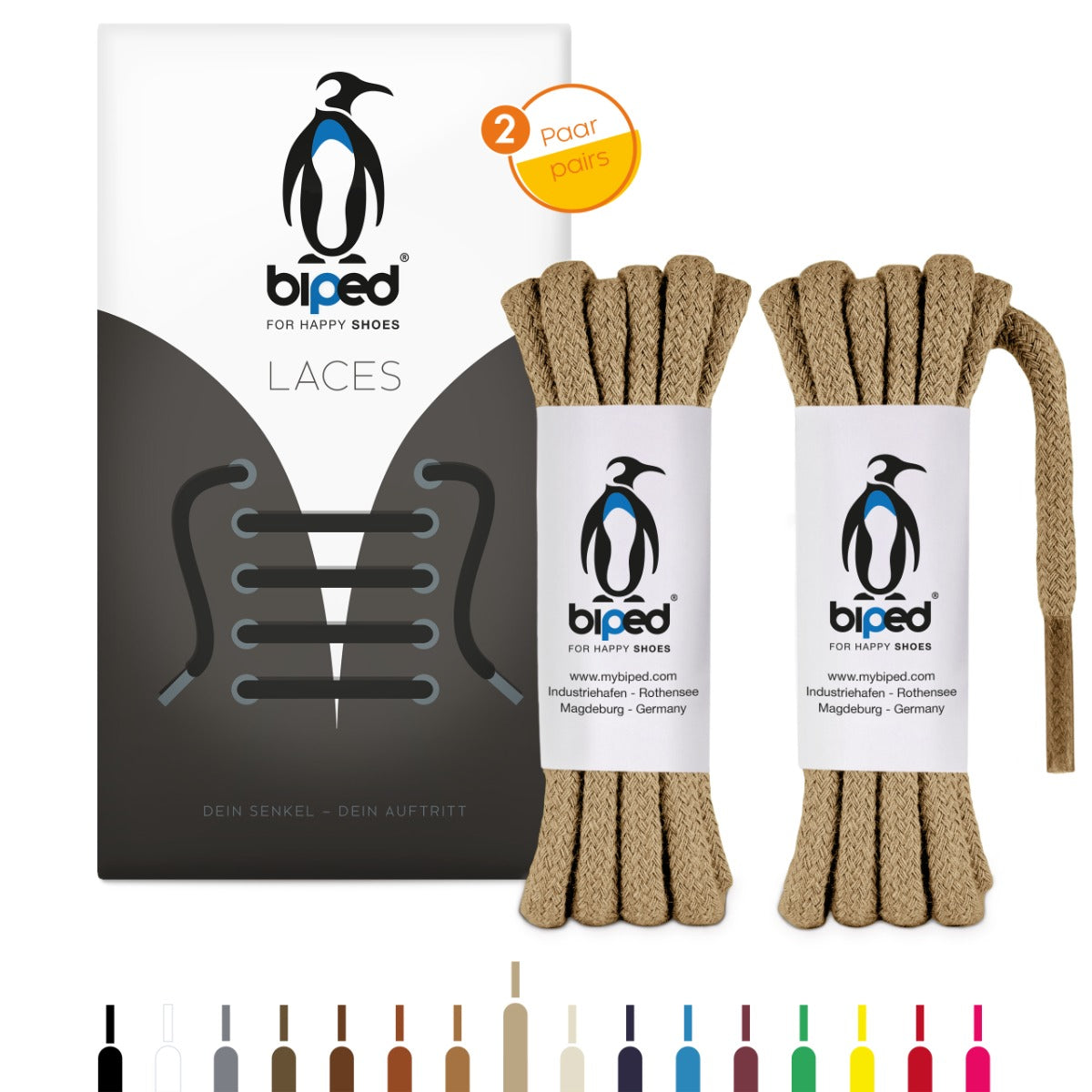 biped LACES 2 Paar dicke runde Schnürsenkel aus Baumwolle 5 mm z2902