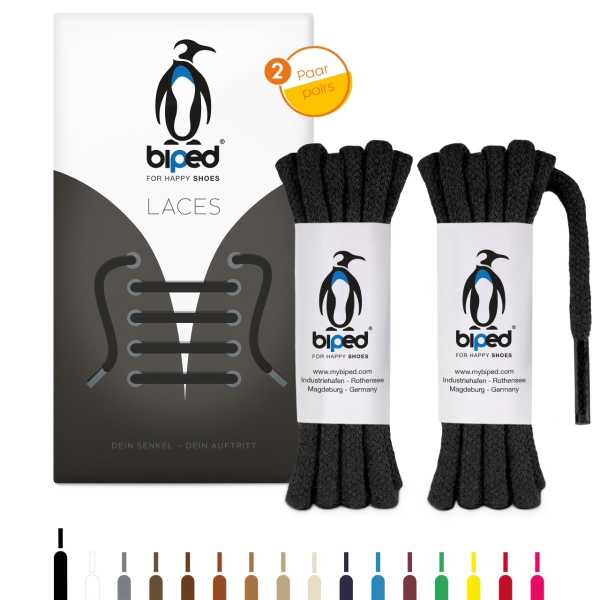 biped LACES 2 Paar dicke runde Schnürsenkel aus Baumwolle 5 mm z2902