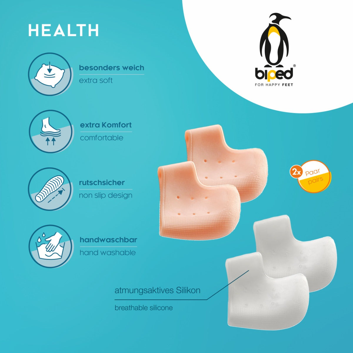 biped HEALTH 2 Paar Gel Fersenpolster Socken z2800