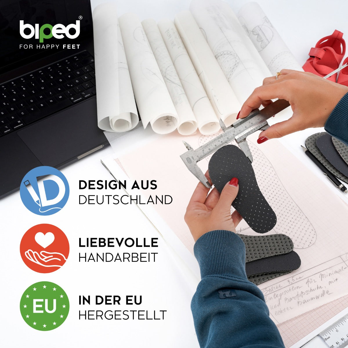 biped minimal sole VIANA - 2 Paar Aktivkohle Einlegesohlen mit Oberseite aus echter Baumwolle - spezielle Form für Barfußschuhe - für Erwachsene und Kinder
