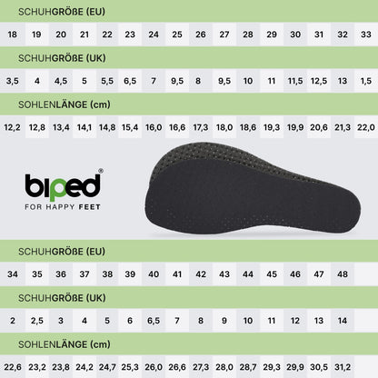 biped minimal sole VIANA - 2 Paar Aktivkohle Einlegesohlen mit Oberseite aus echter Baumwolle - spezielle Form für Barfußschuhe - für Erwachsene und Kinder
