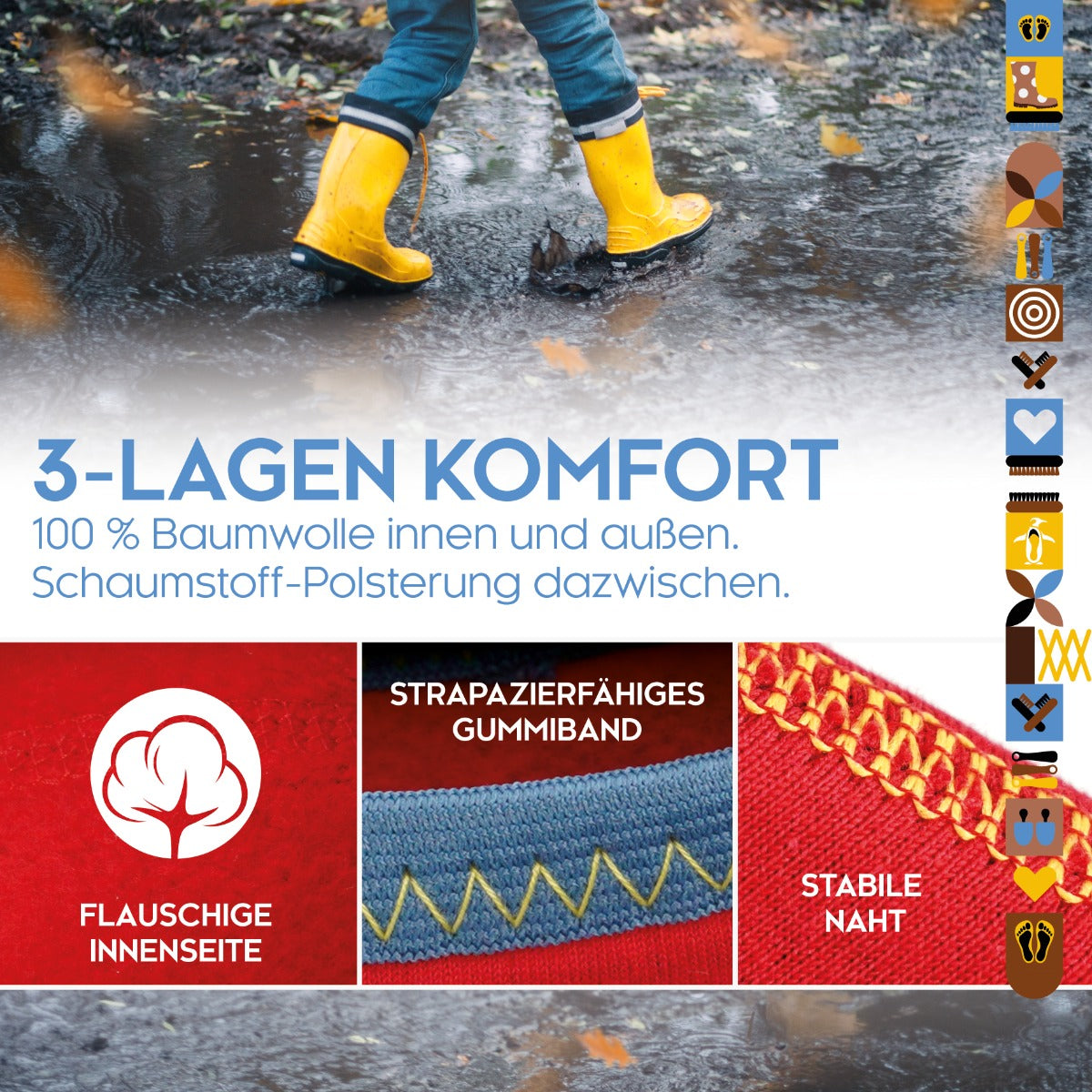 biped Kinder Stiefelsocken ZWERGPINGUIN – aus echter Baumwolle – Futter für Gummistiefel z2742