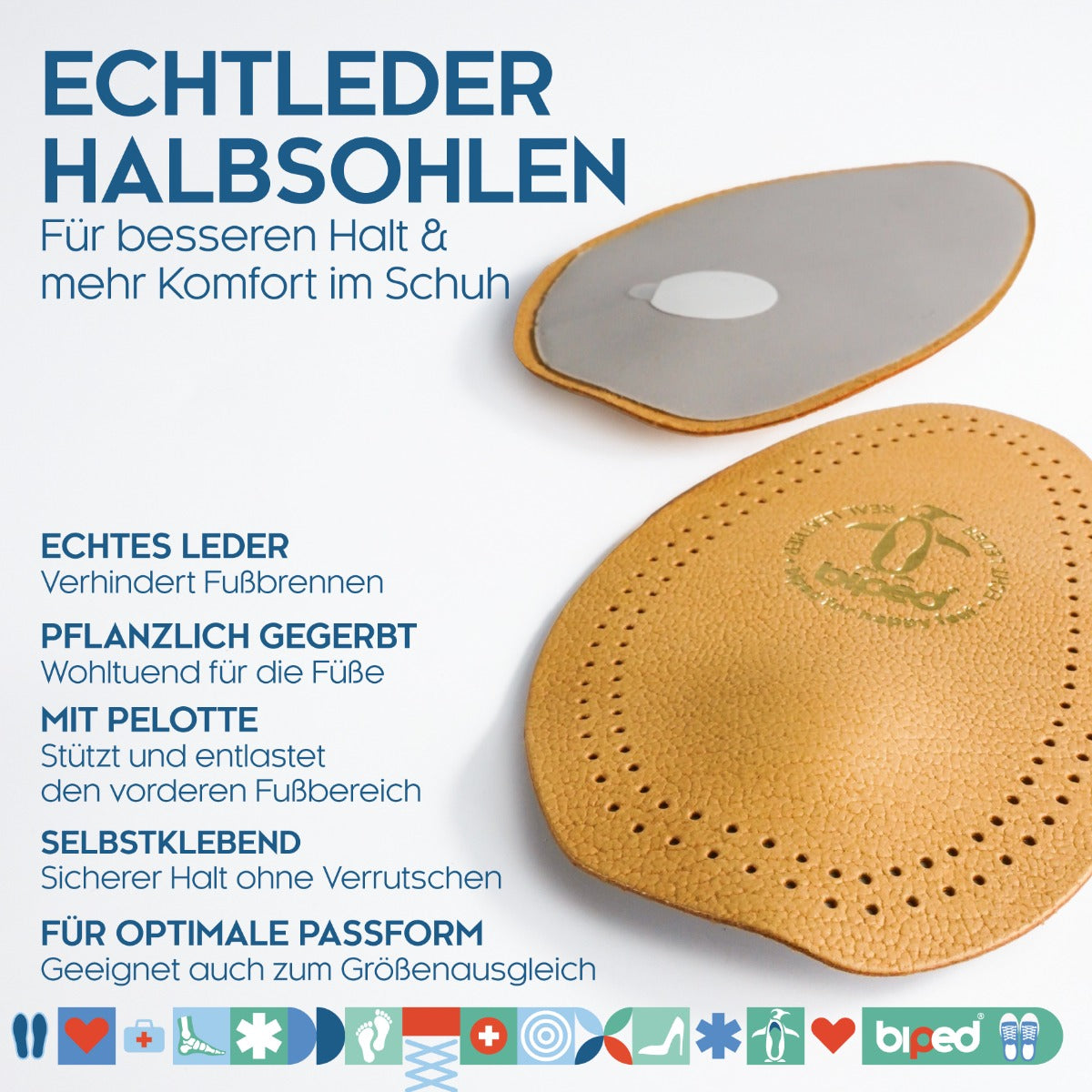 biped Leder Halbsohlen mit Pelotte - selbstklebend z1783