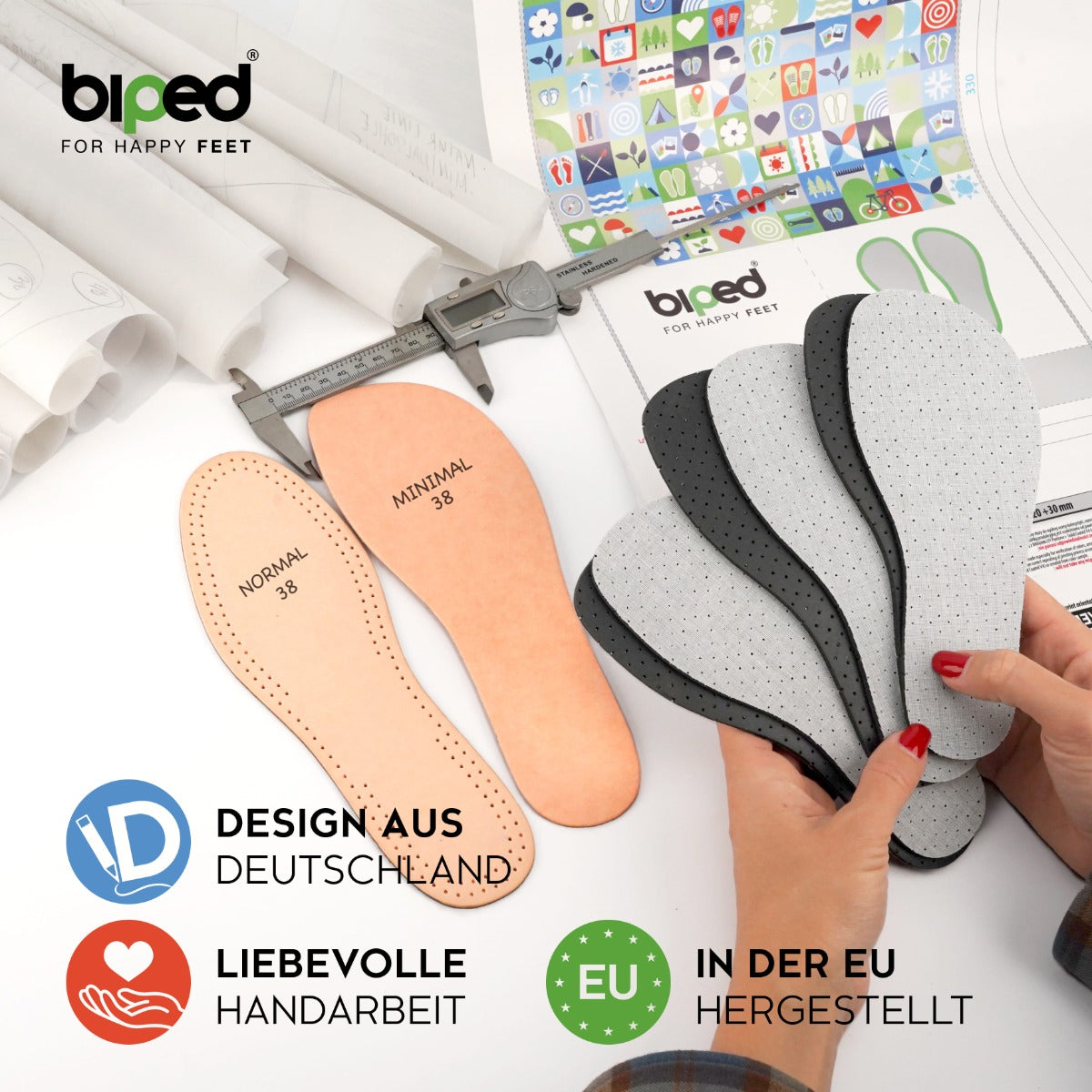 biped minimal sole ESTELLA - 3 Paar Aktivkohle Einlegesohlen – spezielle Form für Barfußschuhe