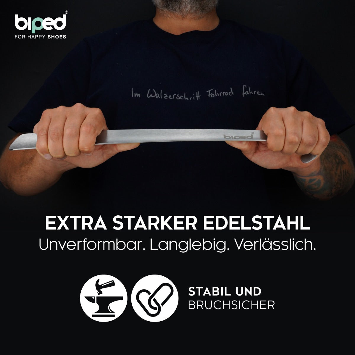 biped Metall Schuhlöffel lang, aus gebürstetem Edelstahl, in dekorativer Geschenkbox z2932
