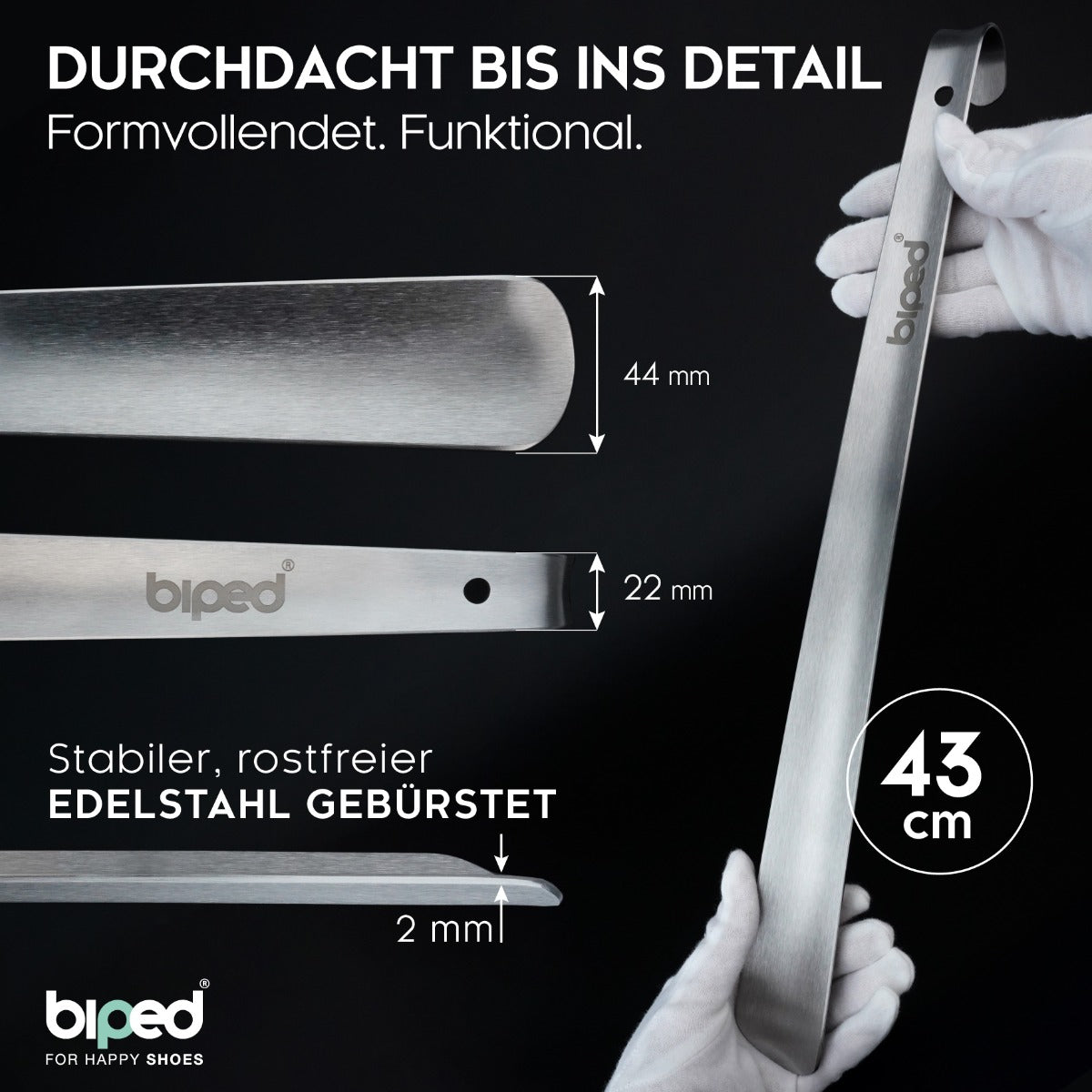 biped Metall Schuhlöffel lang, aus gebürstetem Edelstahl, in dekorativer Geschenkbox z2932