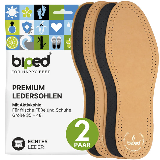 biped 2 Paar Premium Leder Einlegesohlen mit Aktivkohle Latex z2763