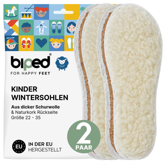 biped 2 Paar Kinder Einlegesohlen aus Schafwolle und echtem Kork z2765