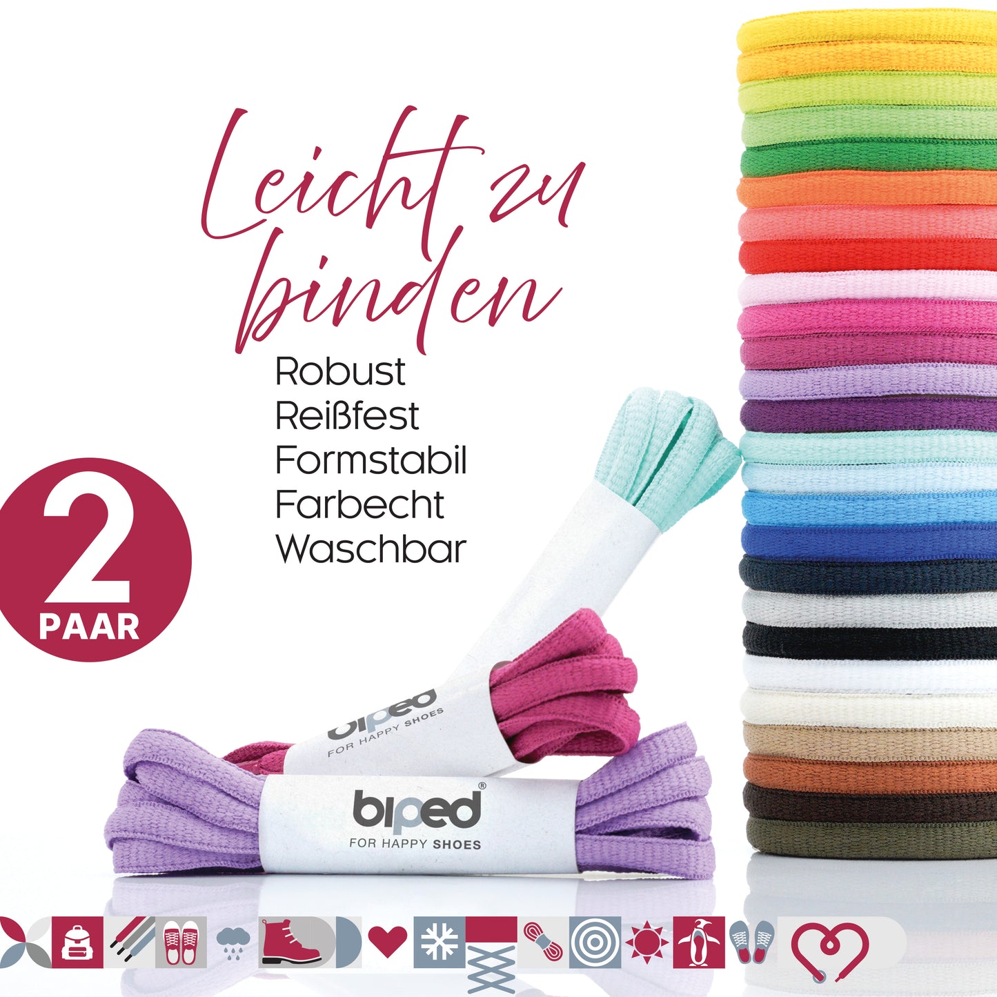 biped LACES 2 Paar Schnürsenkel aus Polyester oval 6 mm z2912
