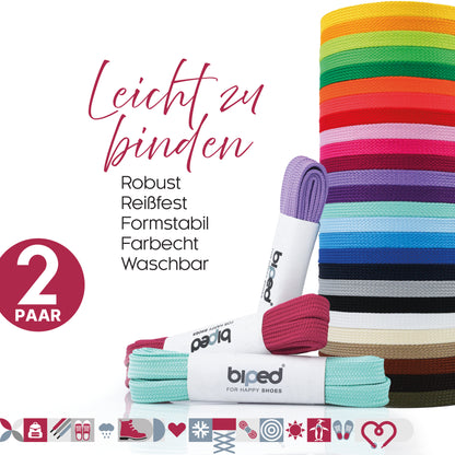 biped LACES 2 Paar Schnürsenkel flach 10 mm breit, Polyester Schuhbänder z2913