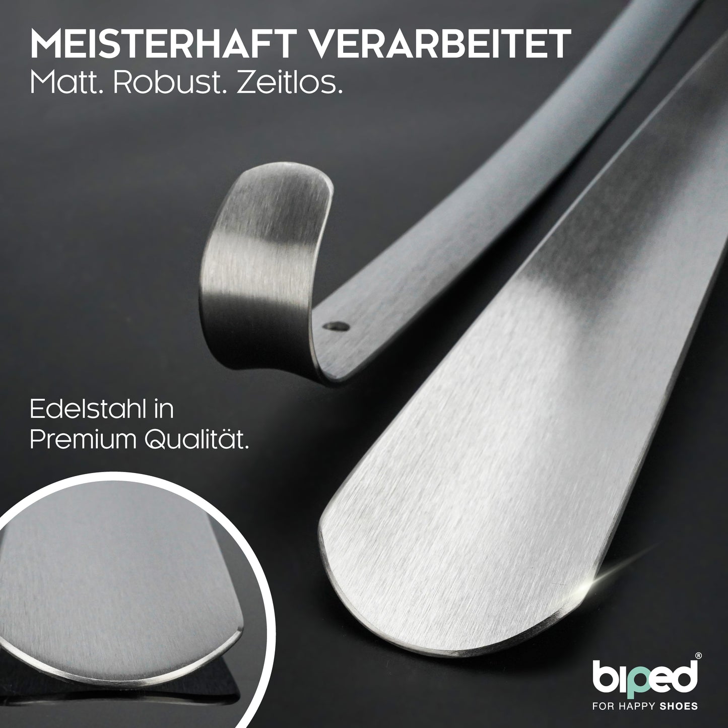 biped Metall Schuhlöffel lang, aus gebürstetem Edelstahl, in dekorativer Geschenkbox z2932