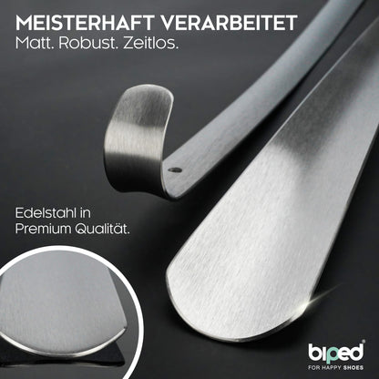 biped Metall Schuhlöffel lang, aus gebürstetem Edelstahl, in dekorativer Geschenkbox z2932