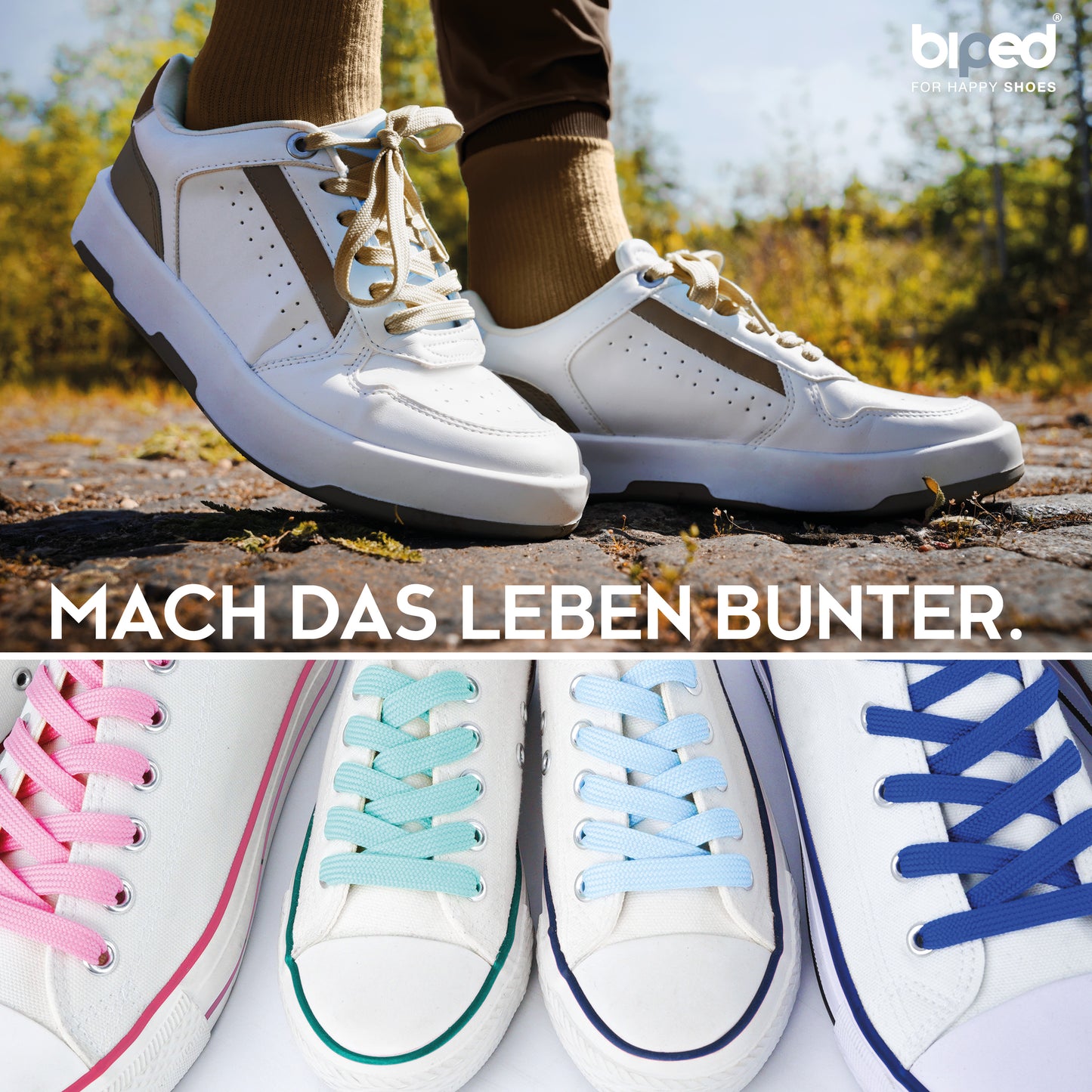biped LACES 2 Paar Schnürsenkel flach 10 mm breit, Polyester Schuhbänder z2913