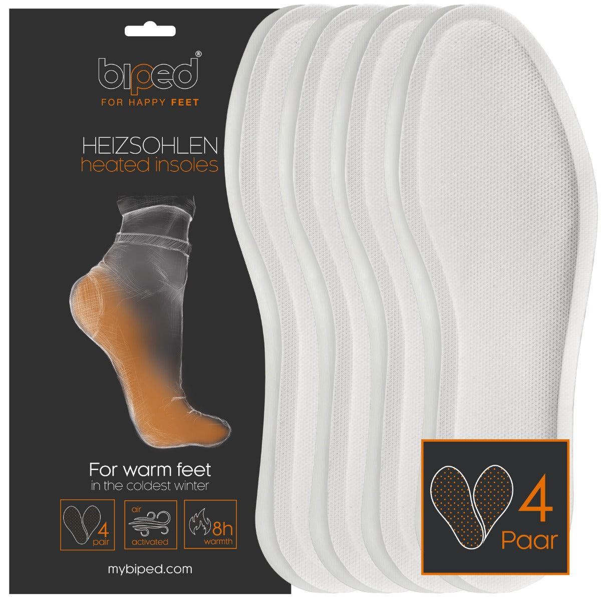biped Heizsohlen – 4 Paar Wärmesohlen für Schuhe - Natürliche Fußwärmer z2940