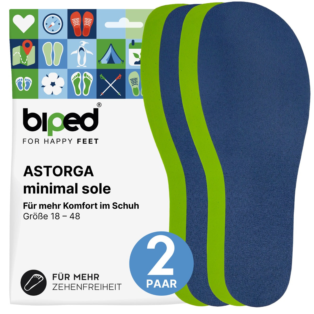 biped minimal sole ASTORGA - 2 Paar Velours Einlegesohlen - spezielle Form für Barfußschuhe