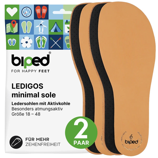 biped minimal sole LEDIGOS - 2 Paar Leder Einlegesohlen - spezielle Form für Barfußschuhe