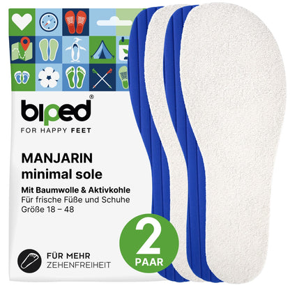 biped minimal sole MANJARIN - 2 Paar Frottee Einlegesohlen - spezielle Form für Barfußschuhe