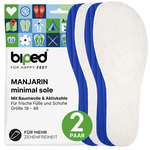 biped minimal sole MANJARIN - 2 Paar Frottee Einlegesohlen - spezielle Form für Barfußschuhe