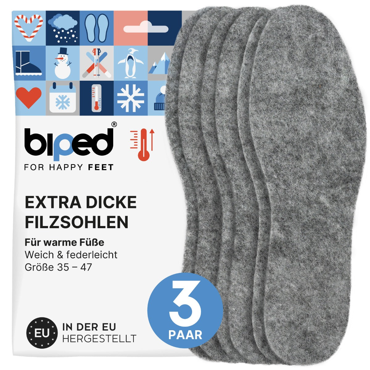 biped 3 Paar extra dicke Filzsohlen z1014