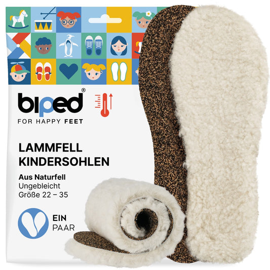 biped Kinder Premium Lammfellsohlen mit Kork und recyceltem Kautschuk z1024
