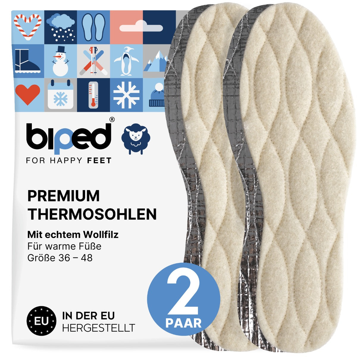 biped 2 Paar Thermosohlen mit Lammwolle und Aluminium Unterseite z2391