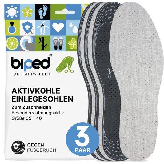 biped 3 Paar Aktivkohle Latex Einlegesohlen - zuschneidbar z2724