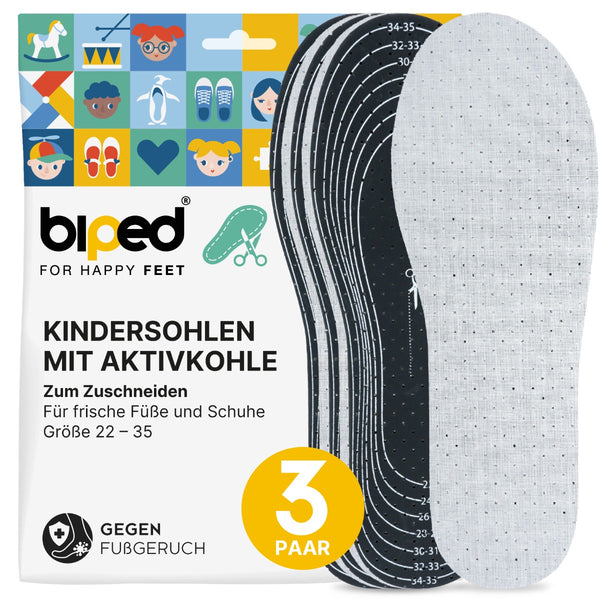 biped 3 Paar Kinder Aktivkohle Latex Einlegesohlen - zuschneidbar z2726