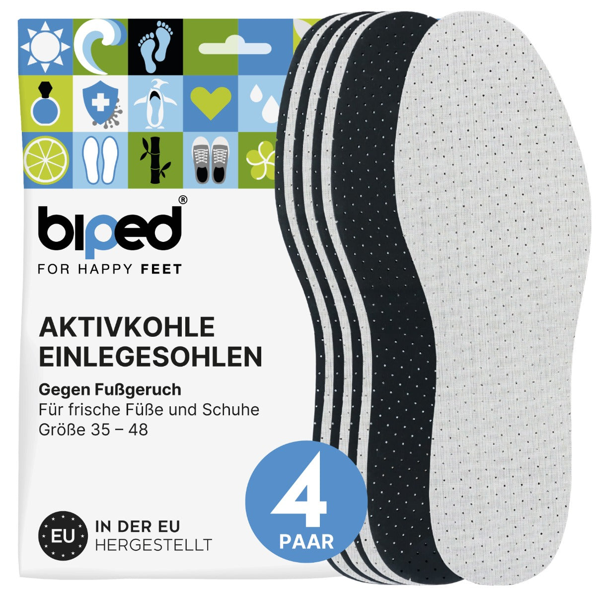 biped 4 Paar Aktivkohle Latex Einlegesohlen z2727