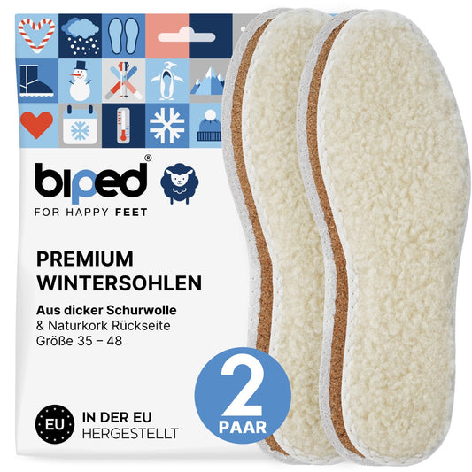 biped 2 Paar Wintersohlen aus Schafwolle und echtem Kork z2736