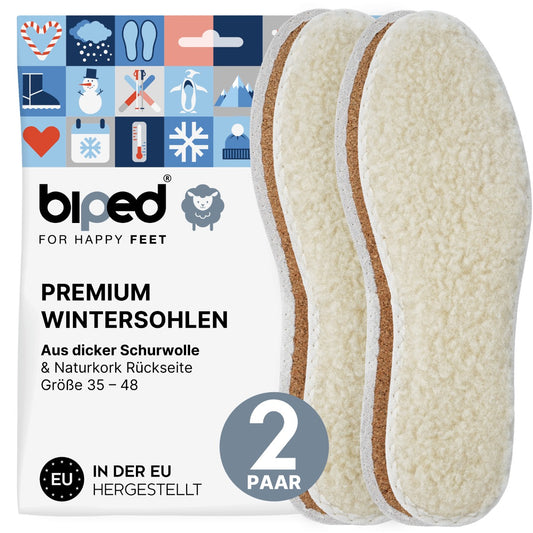 biped 2 Paar Wintersohlen aus Schafwolle und echtem Kork z2736