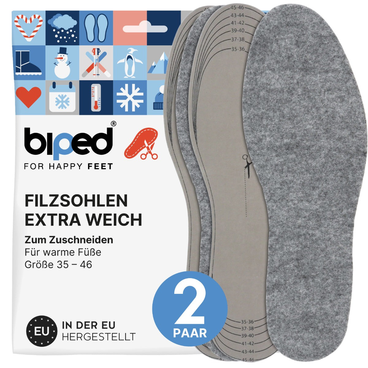 biped 2 Paar Filzsohlen zum Zuschneiden z2739