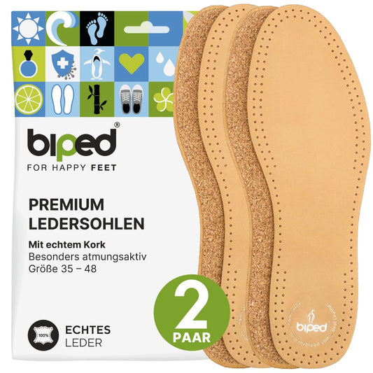 biped 2 Paar Premium Leder Einlegesohlen mit Kork Unterseite z2762