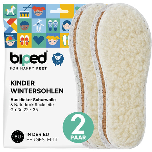 biped 2 Paar Kinder Einlegesohlen aus Schafwolle und echtem Kork z2765