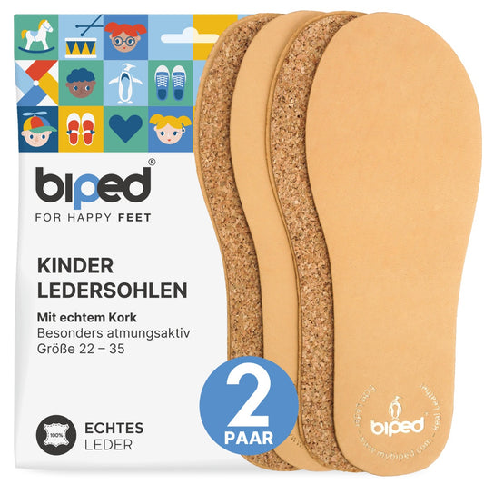 biped 2 Paar Kinder Premium Ledersohlen mit Kork Unterseite z2767