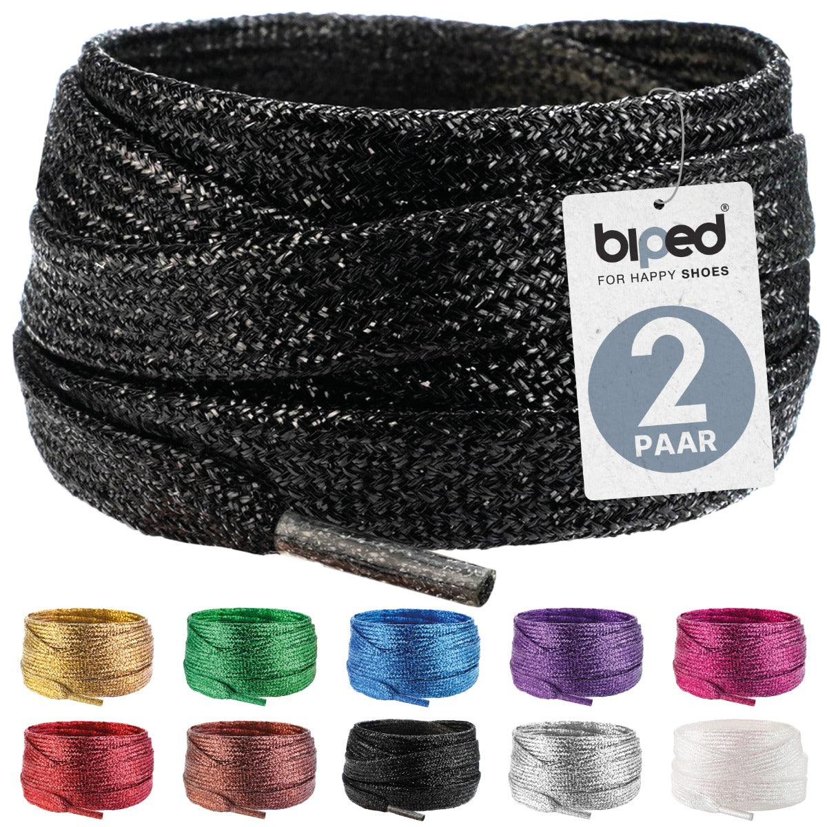 biped LACES 2 Paar Glitzer Schnürsenkel flach 8 mm z2919