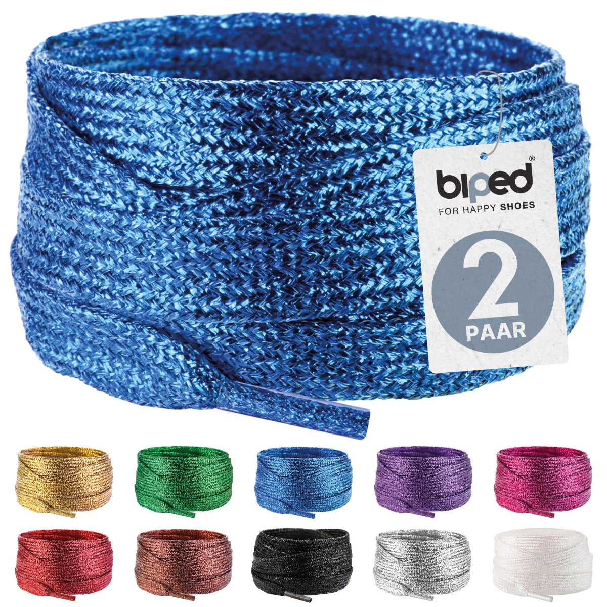 biped LACES 2 Paar Glitzer Schnürsenkel flach 8 mm z2919