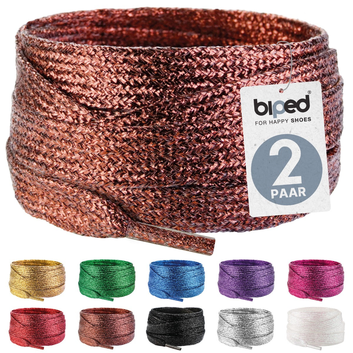 biped LACES 2 Paar Glitzer Schnürsenkel flach 8 mm z2919
