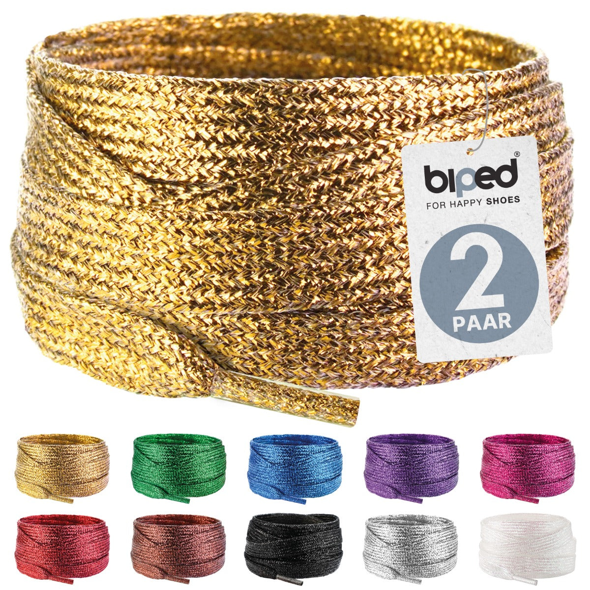 biped LACES 2 Paar Glitzer Schnürsenkel flach 8 mm z2919
