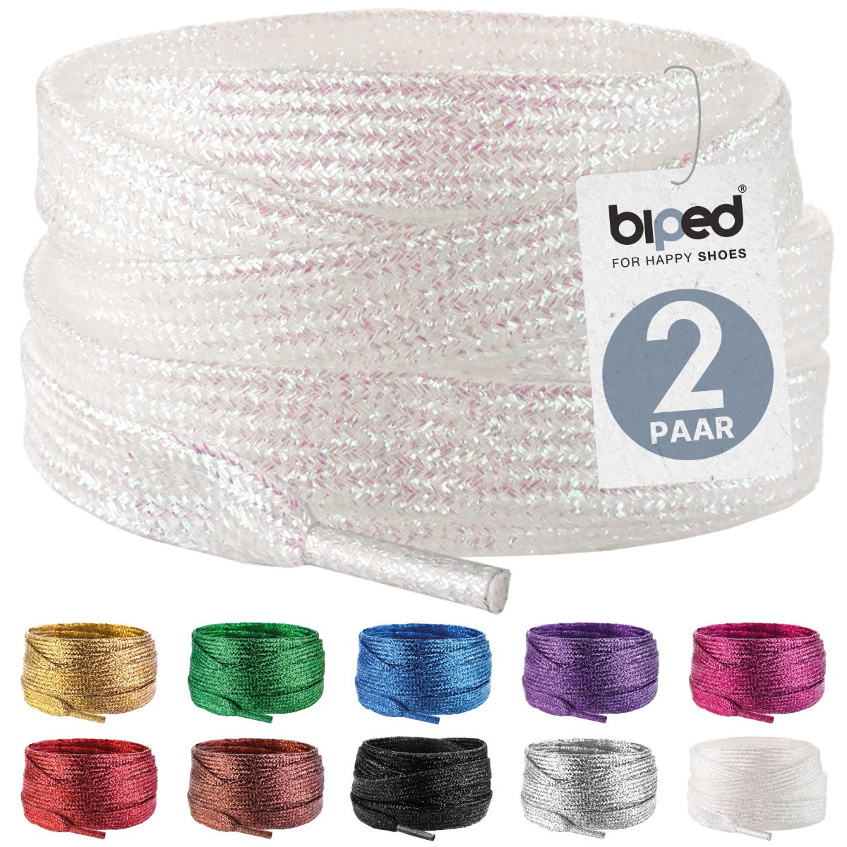 biped LACES 2 Paar Glitzer Schnürsenkel flach 8 mm z2919