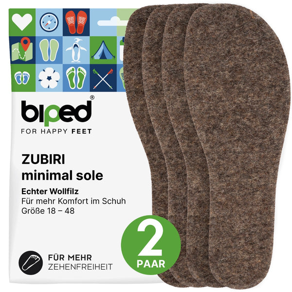 biped minimal sole Zubiri - 2 Paar Einlegesohlen für Barfußschuhe - aus echtem Wollfilz