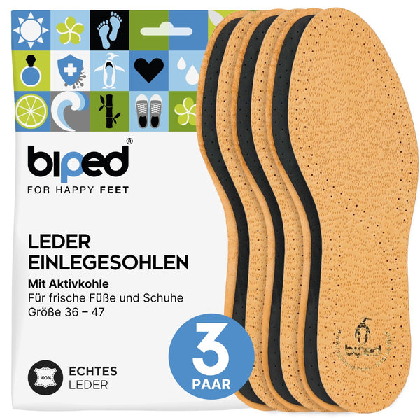 biped 3 Paar Leder Einlegesohlen mit Aktivkohle z1724
