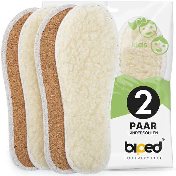 biped 2 Paar Kinder Einlegesohlen mit echter Schafswolle und Natur Kork z2765